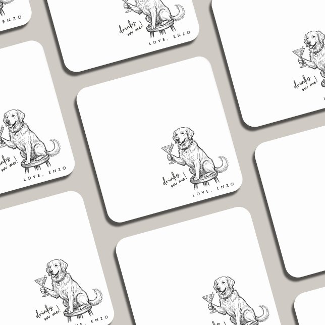 Porta-copo De Papel Quadrado Drinks On Me Cute Dog Coaster (Criador carregado)