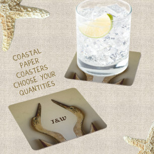 Porta-copo De Papel Quadrado Duas Costeiras de Herões Atingidas com Iniciais