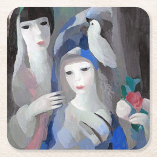 Porta-copo De Papel Quadrado Duas Dama e Dove, Marie Laurencin