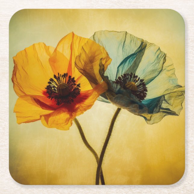 Porta-copo De Papel Quadrado Duas Flores (Frente)