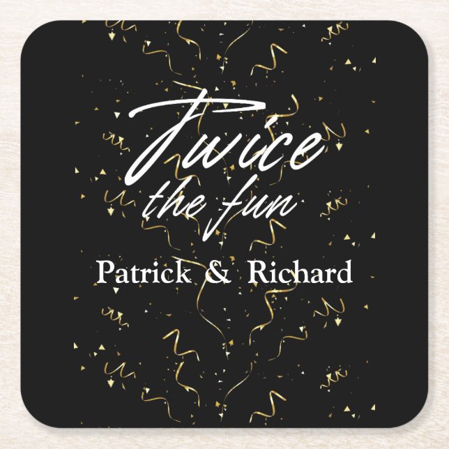 Porta-copo De Papel Quadrado Duas vezes o aniversário conjunto dos amigos diver (Frente)