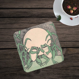 Porta-copo De Papel Quadrado Duas Vintage Engraçadas Sapos Verdes Lua