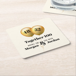 Porta-copo De Papel Quadrado Dupla Celebração Conjunto Aniversário Ouro e Preto