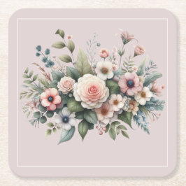 Porta-copo De Papel Quadrado Dusty Rose Botanical Wedding Floral Watercolor