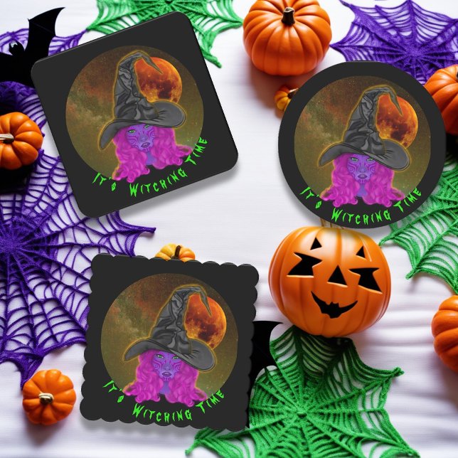 Porta-copo De Papel Quadrado É a Hora das Bruxas Halloween Bruxa (Square, Round, Scalloped)