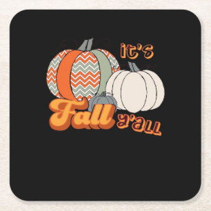 Porta-copo De Papel Quadrado É Fall Y'all, Funny Pumpkins Chevron Pattern