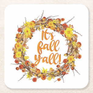 Porta-copo De Papel Quadrado É Fall Y'all Orange Autumn Leaves
