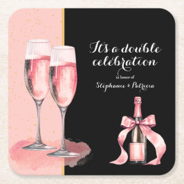 Porta-copo De Papel Quadrado É um Champanhe Rosa de Dupla Celebração Aniversári