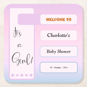 Porta-copo De Papel Quadrado É uma menina! Gradiente Roxo Chuveiro de Bebê Fofo