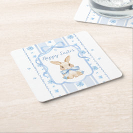 Porta-copo De Papel Quadrado Easter Blue Bow Watercolor Bunny Floral Cottage 