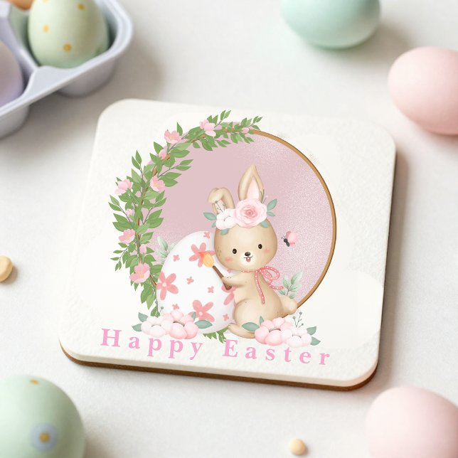 Porta-copo De Papel Quadrado Easter Bunny at Garden Paper Coaster (Criador carregado)