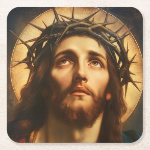 Porta-copo De Papel Quadrado Ecce Homo   Jesus Cristo com Coroa de Espinhos