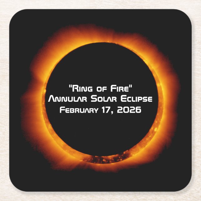Porta-copo De Papel Quadrado Eclipse Solar Anelar de Fogo de 2026 (Frente)