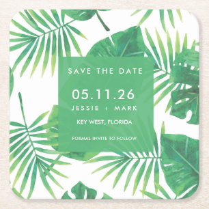 Porta-copo De Papel Quadrado Economias tropicais do casamento da folha a data