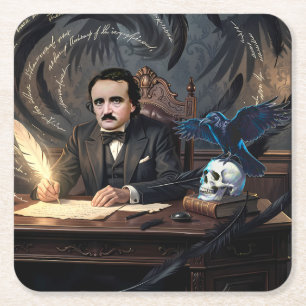Porta-copo De Papel Quadrado Edgar A. Poe Compondo O Corvo Em Sonhos Góticos