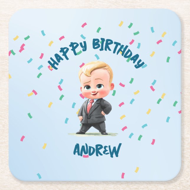 Porta-copo De Papel Quadrado Editable Boss Baby Paper Coaster (Frente)