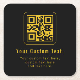 Porta-copo De Papel Quadrado Editable QR Code & Text Template | Black & Gold