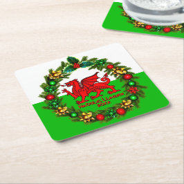 Porta-copo De Papel Quadrado Editar Ano de Texto Bandeira do Welsh Flag Red Dra