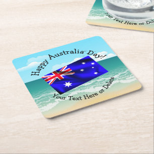 Porta-copo De Papel Quadrado Editar Texto Feliz Dia da Austrália Sinalizador Oc