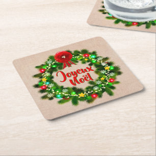 Porta-copo De Papel Quadrado Editar Texto Joyeux Noël