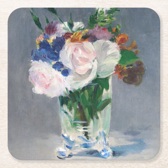 Porta-copo De Papel Quadrado Edouard Manet - Flores num Vaso Cristal (Frente)