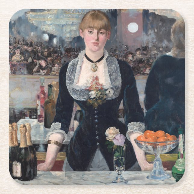 Porta-copo De Papel Quadrado Edouard Manet - Um Bar na Folies-Bergere (Frente)