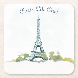 Porta-copo De Papel Quadrado Eiffel Tower Paris Caneta e desenho de cor d'água