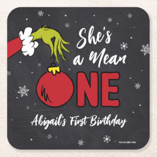 Porta-copo De Papel Quadrado Ela é uma Malvada Aniversário Grinch Quadro Negr