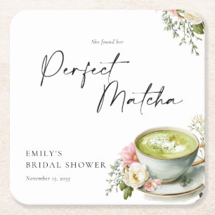 Porta-copo De Papel Quadrado Ela Encontrou Seu Chá de Noiva de Matcha Perfeito