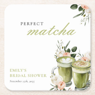 Porta-copo De Papel Quadrado Ela Encontrou Seu Chá de Noiva Perfeito de Matcha