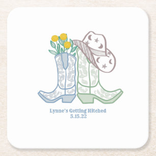 Porta-copo De Papel Quadrado Ela está pegando a solteira rodeia