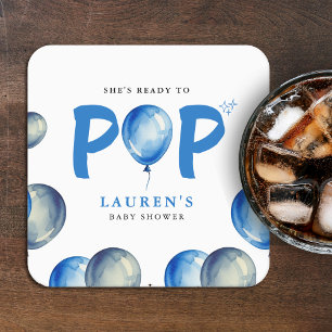 Porta-copo De Papel Quadrado Ela está pronta para Pop Balões Chá de fraldas Azu