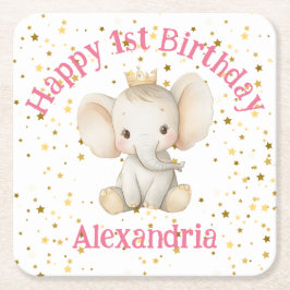 Porta-copo De Papel Quadrado Elefante da princesa personalizada do primeiro ani