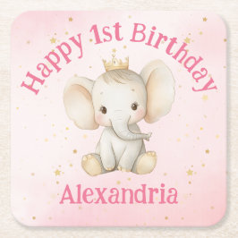 Porta-copo De Papel Quadrado Elefante da princesa personalizada do primeiro ani