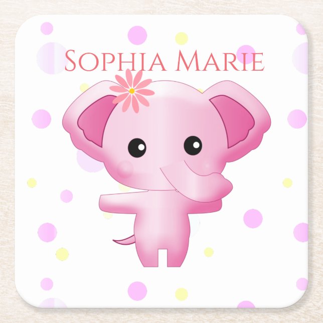 Porta-copo De Papel Quadrado Elefante De Bebê Rosa Bonito (Frente)