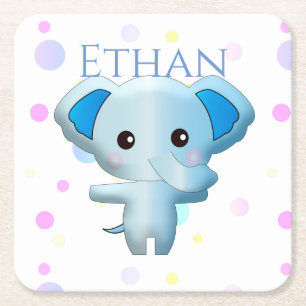Porta-copo De Papel Quadrado Elefante de Menino Azul