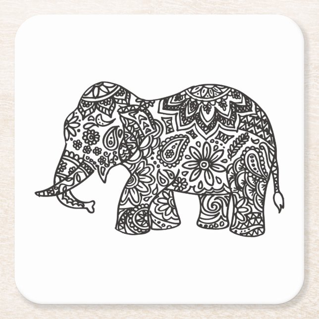 Porta-copo De Papel Quadrado Elefante do Doodle (Frente)