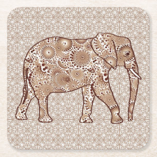 Porta-copo De Papel Quadrado Elefante fratural giratório - castanho e esticado