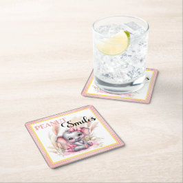 Porta-copo De Papel Quadrado Elefante Rosa Doce - Sorrisos De Amendoim