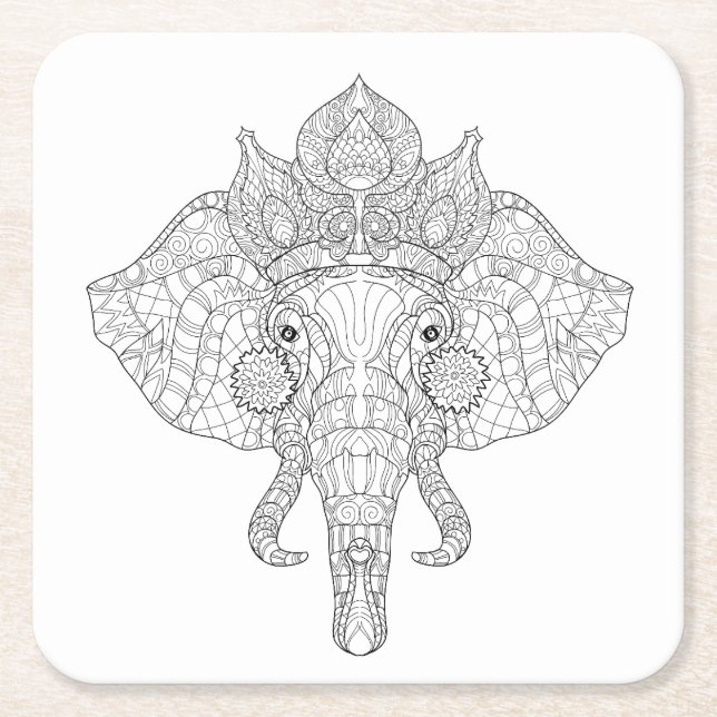 Porta-copo De Papel Quadrado Elefante Zendoodle principal (Frente)