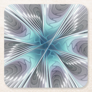Porta-copo De Papel Quadrado Elegância Arte Floral Fractal Azul Cinza Branco Mo