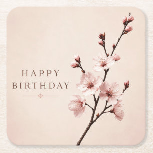 Porta-copo De Papel Quadrado Elegância de Flor de Cerejeira de Aniversário