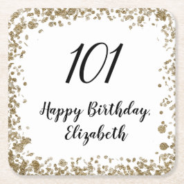 Porta-copo De Papel Quadrado Elegant 101st Birthday Coasters With Gold Sequins