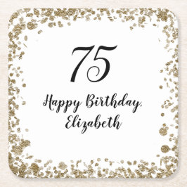 Porta-copo De Papel Quadrado Elegant 75th Birthday Gold Sequin Birthday Party