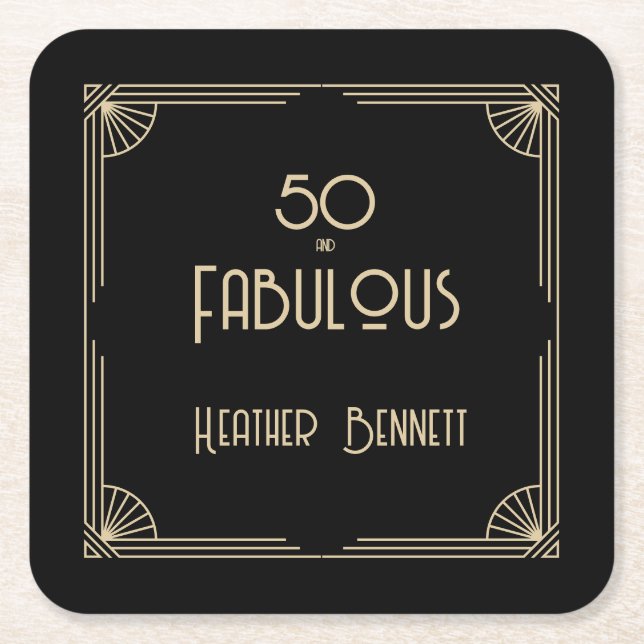 Porta-copo De Papel Quadrado Elegant Art Deco 50 and Fabulous Birthday  (Frente)