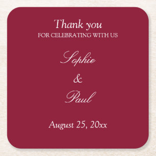 Porta-copo De Papel Quadrado Elegant Burgundy Wedding Obrigado