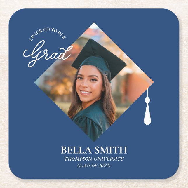 Porta-copo De Papel Quadrado Elegant Cap Topper Custom Graduate Photo Keepsake  (Frente)