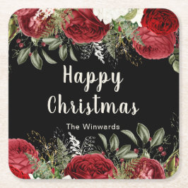 Porta-copo De Papel Quadrado Elegant Christmas Dinner Party Red Flowers