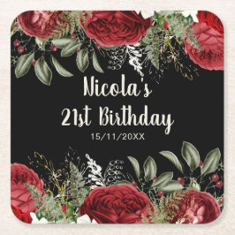Porta-copo De Papel Quadrado Elegant Christmas Red Flowers Birthday Party