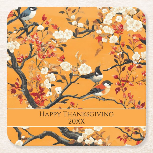 Porta-copo De Papel Quadrado Elegant Fall Chinoiserie Paper Plate (Frente)